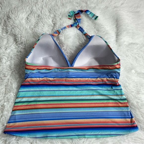 La Blanca Swimwear Sz 22W V-Neck Sunset Striped Multicolor Halter Tankini Top - Picture 4 of 13